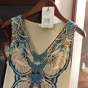 Tan and Blue butterfly maxi dress